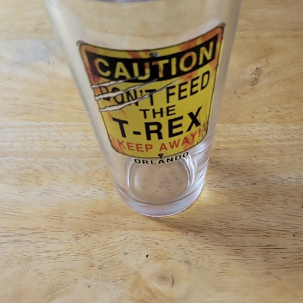 Caution T-Rex Glass with Yellow and Black Design